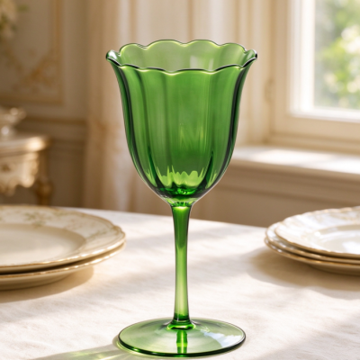 Green Petal-Inspired Vintage Long-Stemmed Goblet