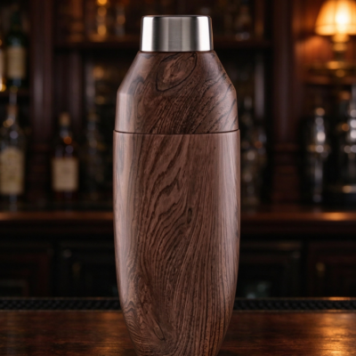 Vintage-Style Cocktail Shaker with Wood-Grain Finish