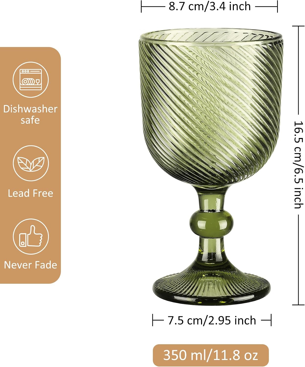 Drinking Glasses/Goblets with Vertical Ribbed Relief, Colored Stemware - Image 2
