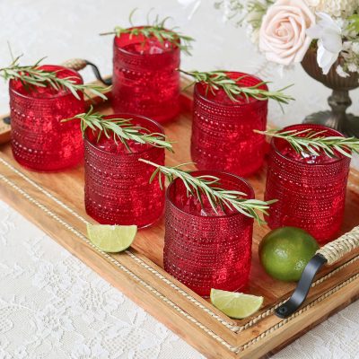 Vintage-Style Red Glassware with Arched Patterns