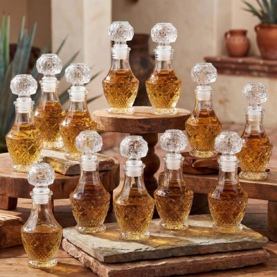 Mini Diamond-Patterned Glass Decanter/Serving Bottle Set