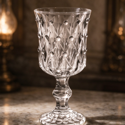 Vintage-Style Goblet with Beaded and Floral Embossed Details