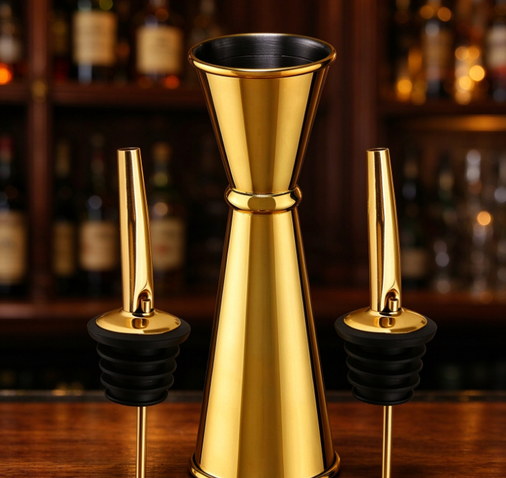 Gold-Tone Jigger and Pourer Set